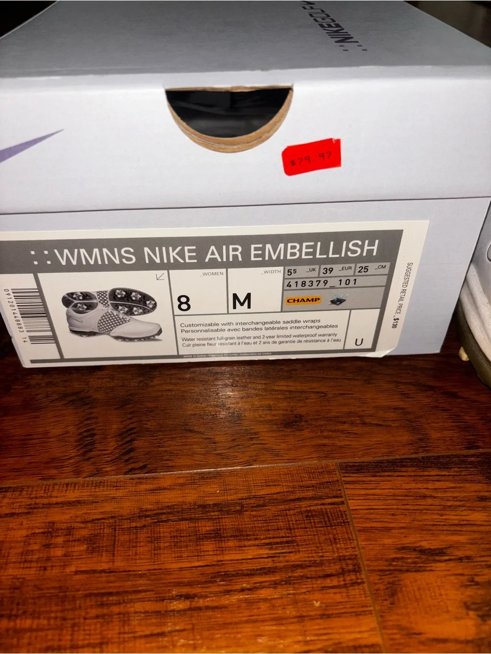 Nike Golf Air Embellish Spiked Golf Shoes White Gray Cleat Trainers with Box
